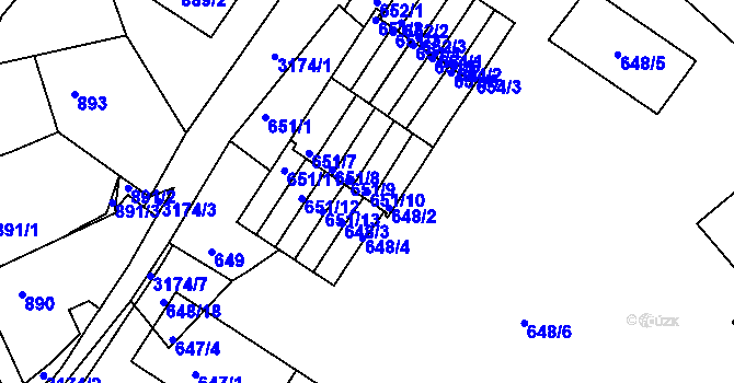 Parcela st. 651/10 v KÚ Příbram, Katastrální mapa
