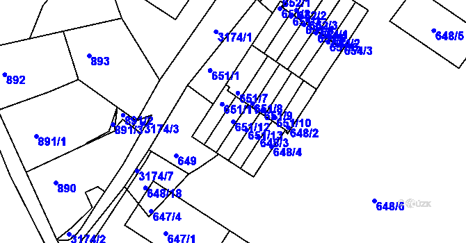 Parcela st. 651/12 v KÚ Příbram, Katastrální mapa
