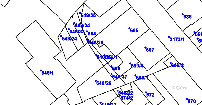 Parcela st. 666/1 v KÚ Příbram, Katastrální mapa
