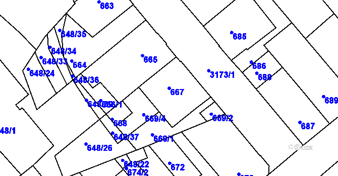 Parcela st. 667 v KÚ Příbram, Katastrální mapa