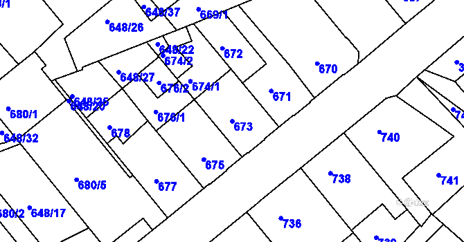Parcela st. 673 v KÚ Příbram, Katastrální mapa