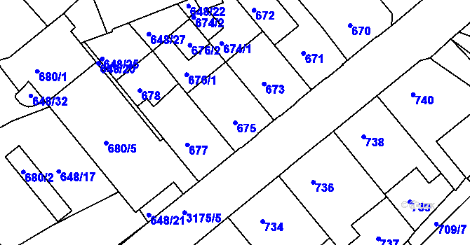 Parcela st. 675 v KÚ Příbram, Katastrální mapa