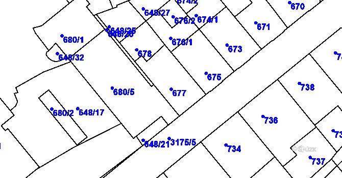 Parcela st. 677 v KÚ Příbram, Katastrální mapa
