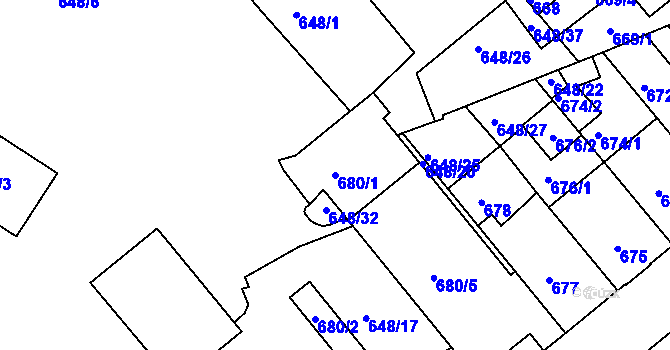 Parcela st. 680/1 v KÚ Příbram, Katastrální mapa
