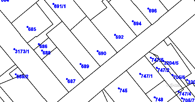 Parcela st. 690 v KÚ Příbram, Katastrální mapa
