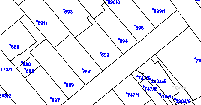 Parcela st. 692 v KÚ Příbram, Katastrální mapa