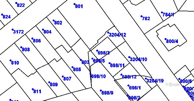 Parcela st. 698/3 v KÚ Příbram, Katastrální mapa