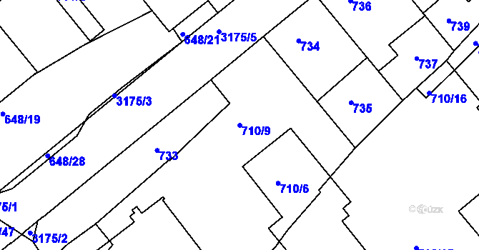 Parcela st. 710/9 v KÚ Příbram, Katastrální mapa