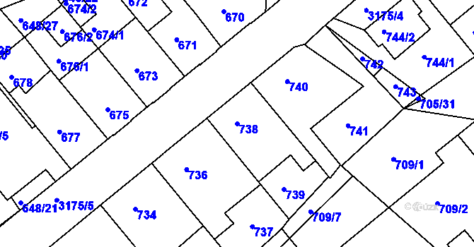 Parcela st. 738 v KÚ Příbram, Katastrální mapa