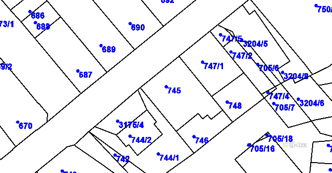 Parcela st. 745 v KÚ Příbram, Katastrální mapa