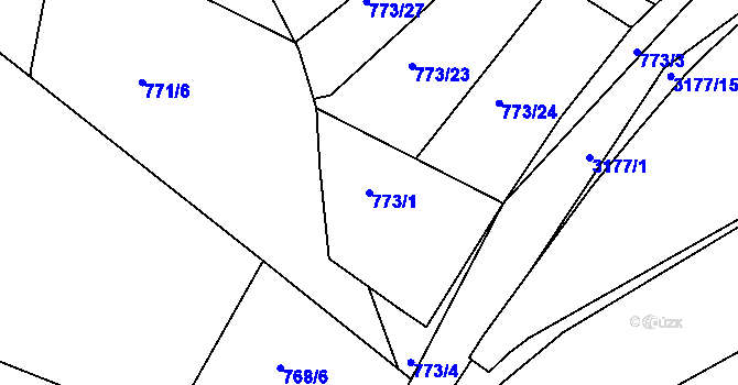 Parcela st. 773/1 v KÚ Příbram, Katastrální mapa