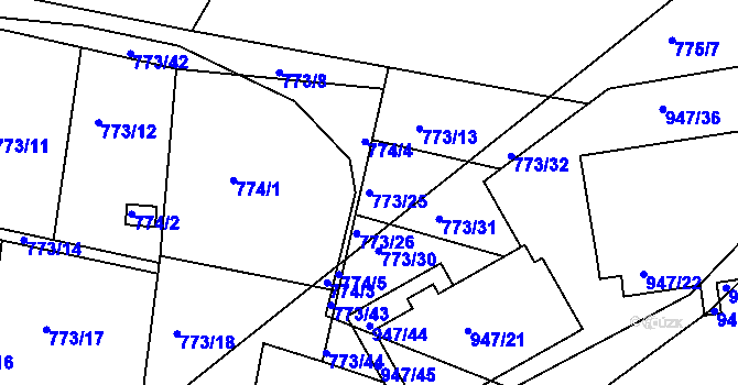 Parcela st. 773/25 v KÚ Příbram, Katastrální mapa