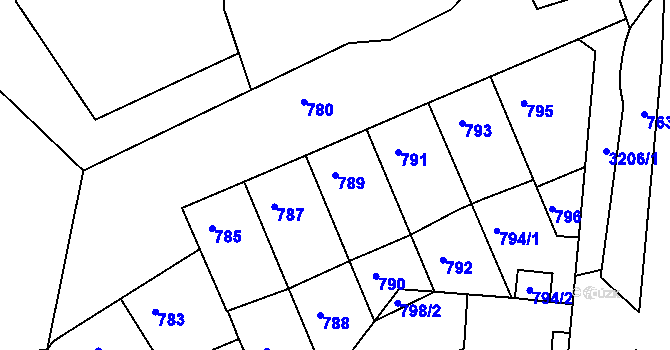 Parcela st. 789 v KÚ Příbram, Katastrální mapa