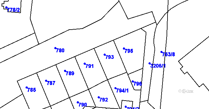Parcela st. 793 v KÚ Příbram, Katastrální mapa