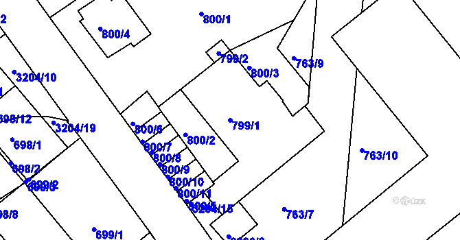 Parcela st. 799/1 v KÚ Příbram, Katastrální mapa
