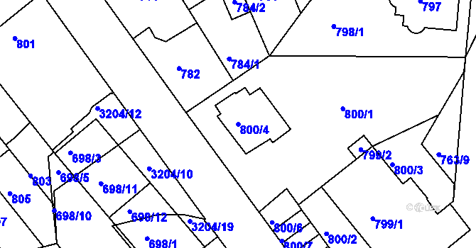 Parcela st. 800/4 v KÚ Příbram, Katastrální mapa