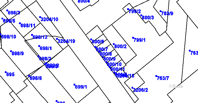 Parcela st. 800/8 v KÚ Příbram, Katastrální mapa