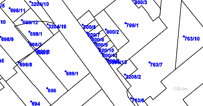 Parcela st. 800/11 v KÚ Příbram, Katastrální mapa