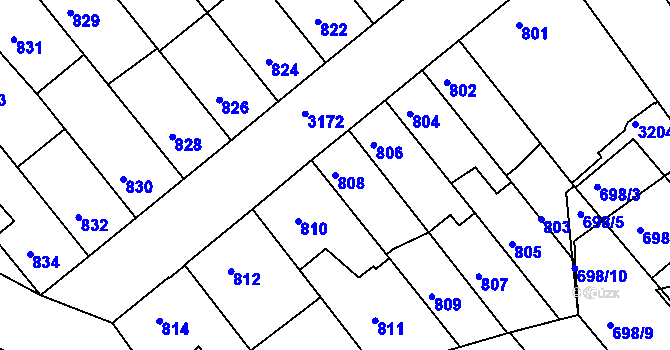 Parcela st. 808 v KÚ Příbram, Katastrální mapa
