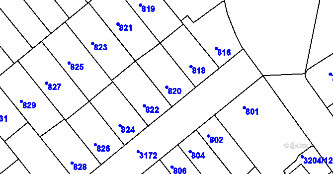 Parcela st. 820 v KÚ Příbram, Katastrální mapa
