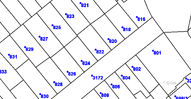 Parcela st. 822 v KÚ Příbram, Katastrální mapa