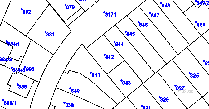 Parcela st. 842 v KÚ Příbram, Katastrální mapa