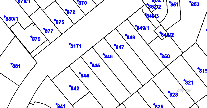 Parcela st. 846 v KÚ Příbram, Katastrální mapa