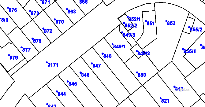 Parcela st. 848 v KÚ Příbram, Katastrální mapa