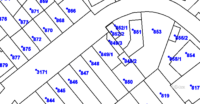Parcela st. 849/1 v KÚ Příbram, Katastrální mapa