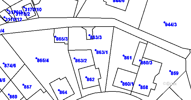 Parcela st. 863/1 v KÚ Příbram, Katastrální mapa