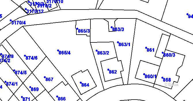 Parcela st. 863/2 v KÚ Příbram, Katastrální mapa