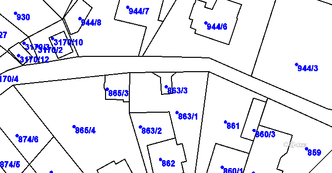 Parcela st. 863/3 v KÚ Příbram, Katastrální mapa