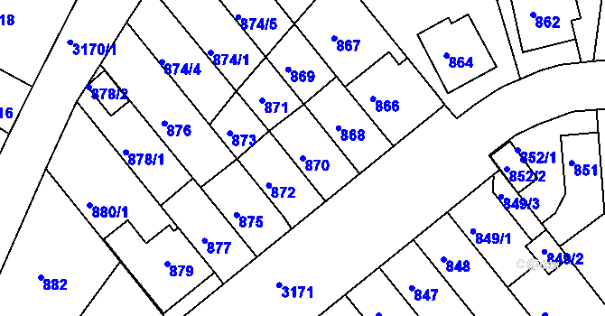Parcela st. 870 v KÚ Příbram, Katastrální mapa
