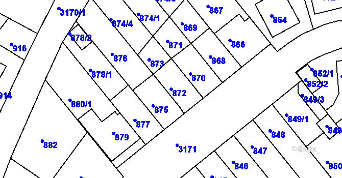 Parcela st. 872 v KÚ Příbram, Katastrální mapa