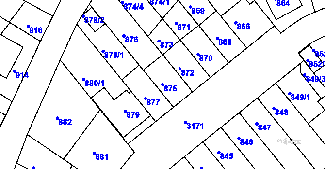 Parcela st. 875 v KÚ Příbram, Katastrální mapa