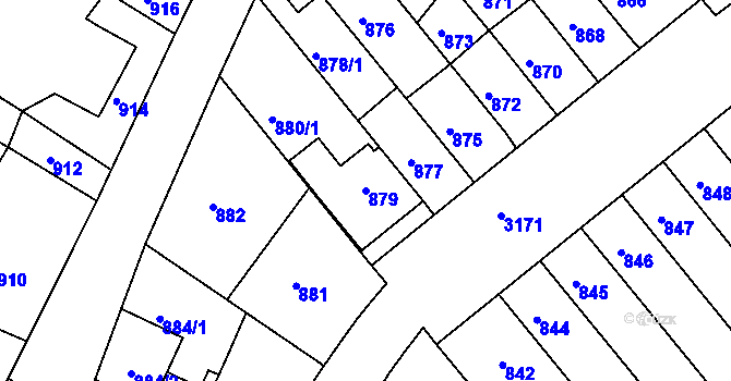 Parcela st. 879 v KÚ Příbram, Katastrální mapa