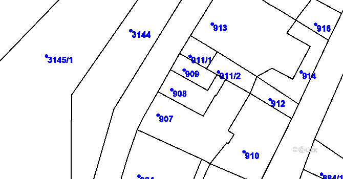 Parcela st. 908 v KÚ Příbram, Katastrální mapa