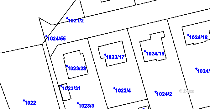 Parcela st. 1023/17 v KÚ Příbram, Katastrální mapa