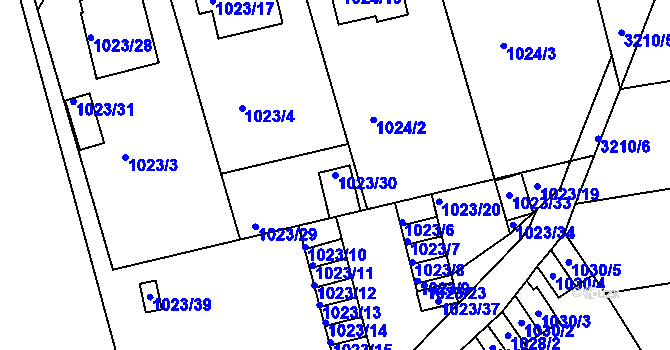 Parcela st. 1023/30 v KÚ Příbram, Katastrální mapa