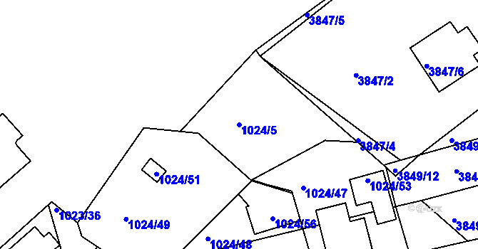 Parcela st. 1024/5 v KÚ Příbram, Katastrální mapa