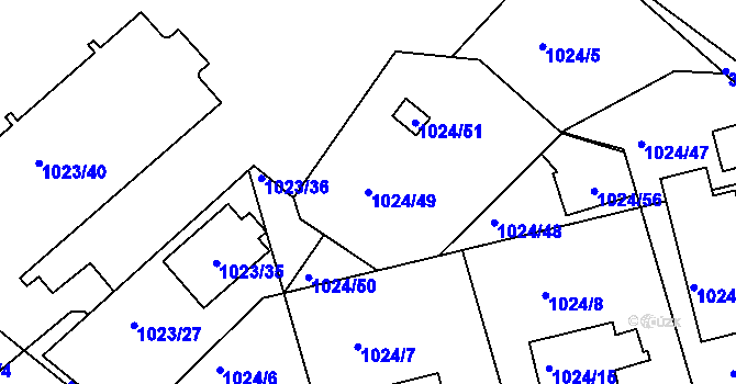 Parcela st. 1024/49 v KÚ Příbram, Katastrální mapa