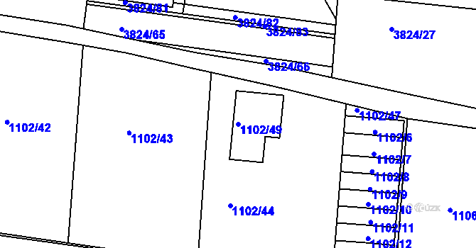 Parcela st. 1102/49 v KÚ Příbram, Katastrální mapa