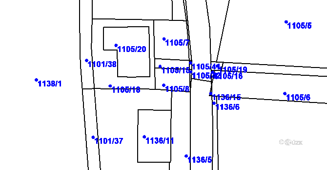Parcela st. 1105/8 v KÚ Příbram, Katastrální mapa