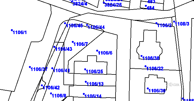 Parcela st. 1106/6 v KÚ Příbram, Katastrální mapa