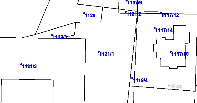 Parcela st. 1121/1 v KÚ Příbram, Katastrální mapa