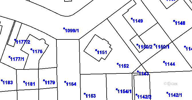 Parcela st. 1151 v KÚ Příbram, Katastrální mapa