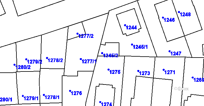Parcela st. 1245/2 v KÚ Příbram, Katastrální mapa