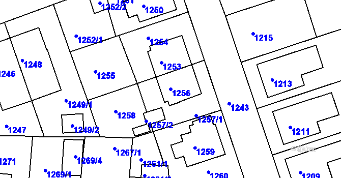 Parcela st. 1256 v KÚ Příbram, Katastrální mapa
