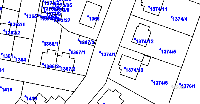 Parcela st. 1374/1 v KÚ Příbram, Katastrální mapa