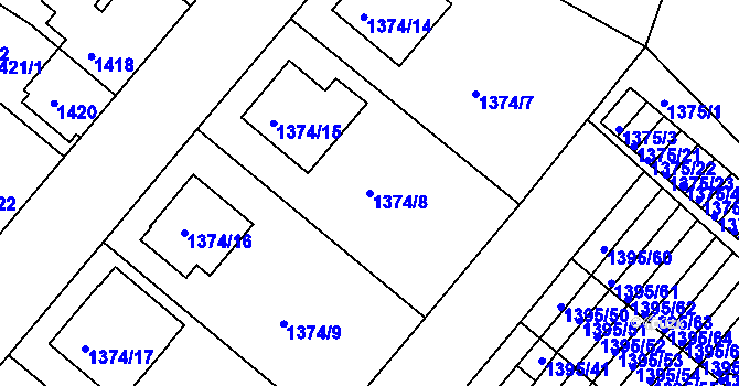 Parcela st. 1374/8 v KÚ Příbram, Katastrální mapa